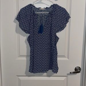 💖 Blue and white peasant top